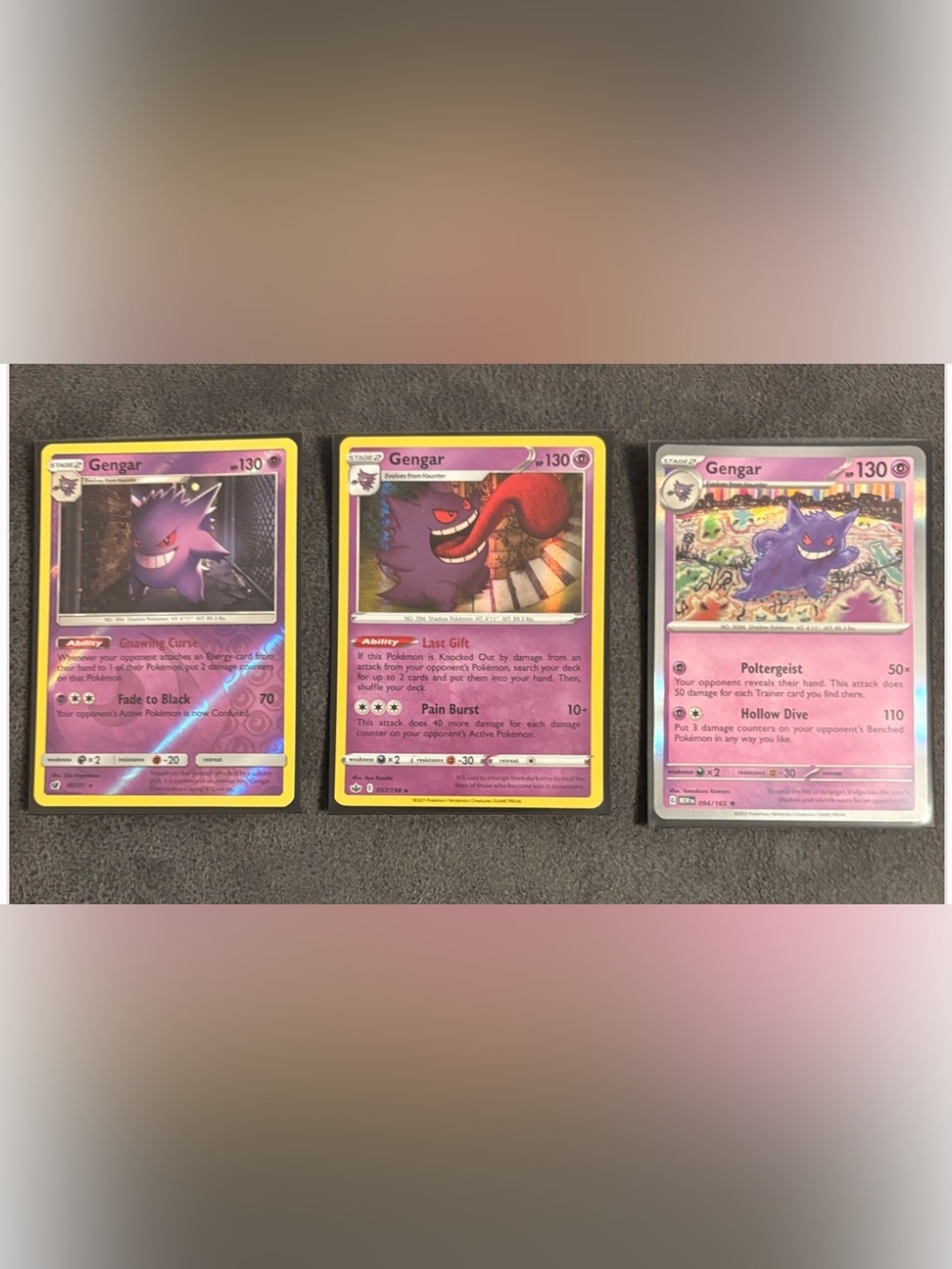 3 Gengar Holo and Reverse Holo Pokemon Cards